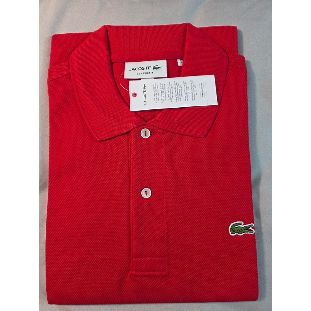 Lacoste Pique Polo Shirt Mens Large Red Classic Fit Cotton Short Sleeve NEW